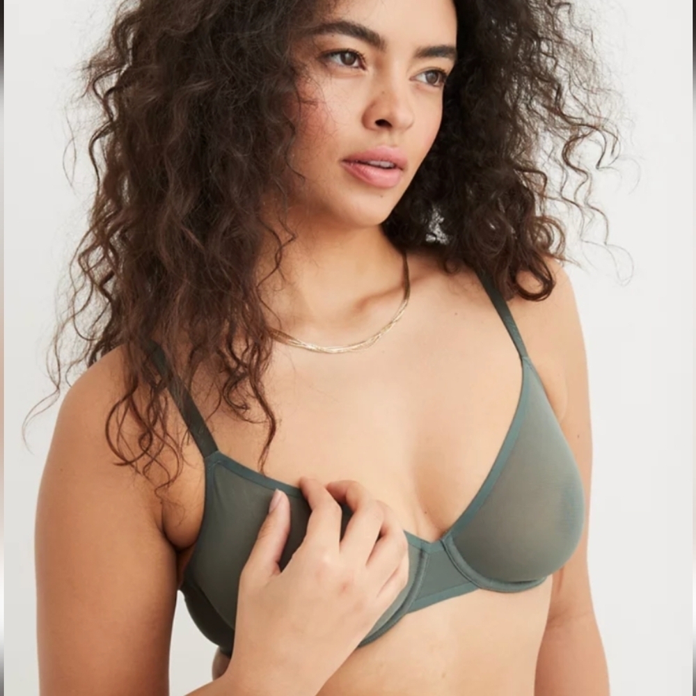 Aerie SMOOTHEZ Mesh Unlined Bra olive green 38C